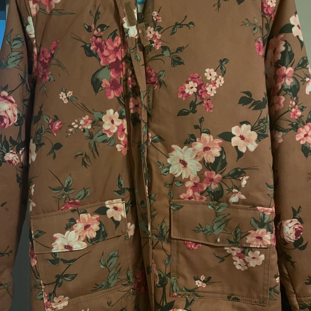 The Children's Place Floral Tan Puffer Jacket